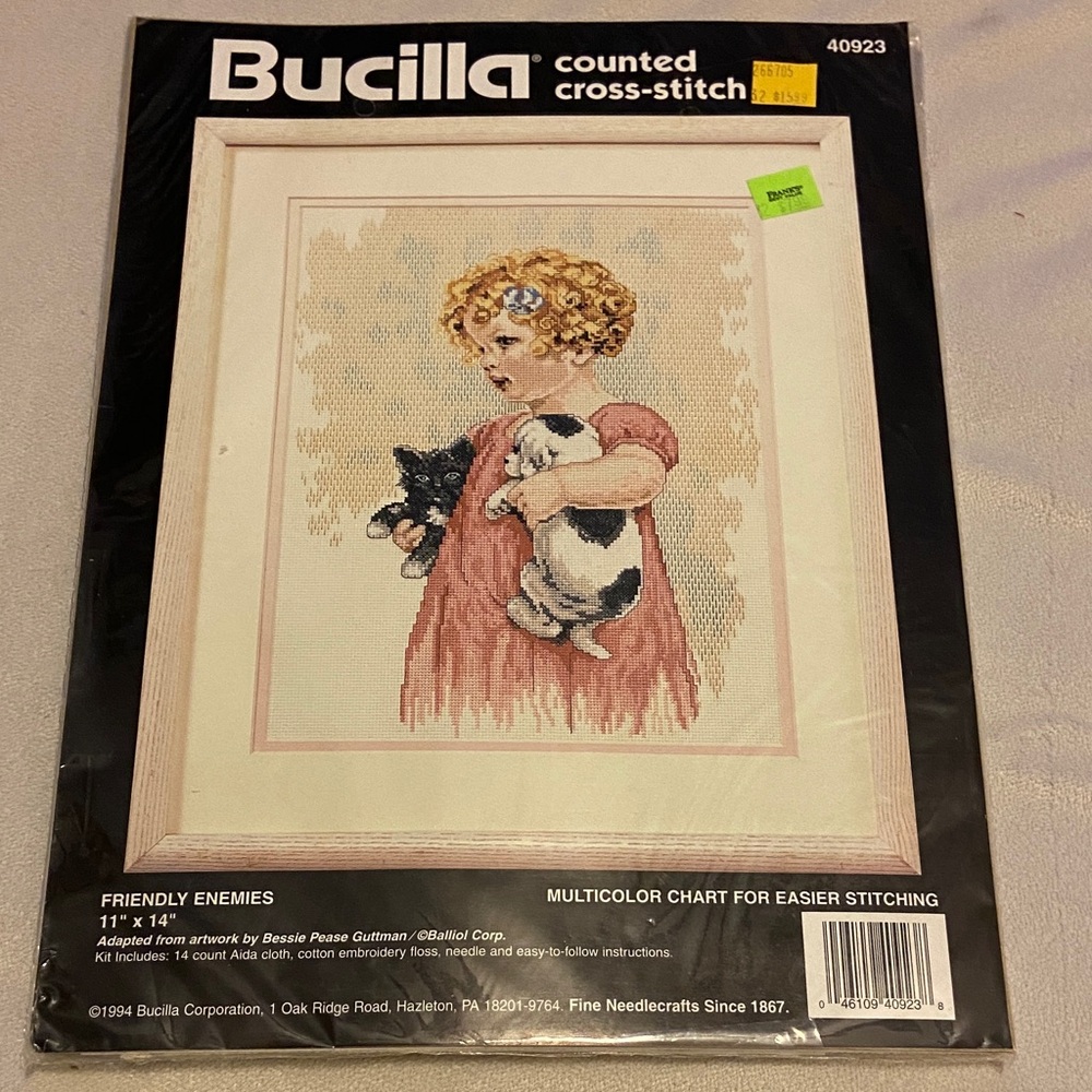 Bucilla Counted Cross-Stitch Kit - Child with Cat in Cream and Pink